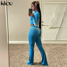 Load image into Gallery viewer, Kliou Solid Velour Two Piece Set