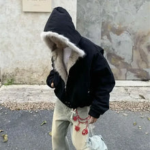 Load image into Gallery viewer, Fur Collar And Velvet Padded Warm Hooded Coat
