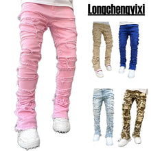 Load image into Gallery viewer, Men's Patchwork Creative Tassels Decoration Straight Denim Jean
