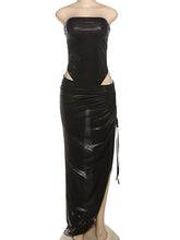 Load image into Gallery viewer, Weird Puss Silk Summer 2 Piece Set Women Strapless Bodysuit+Irregular Side Split Shirring Skirts Midnigh Clubwear Matching Suits