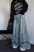 Load image into Gallery viewer, American Spring and Autumn Street Trendy Personalized Tassel Straight leg Jeans for Couples Loose Retro Wide Leg Casual Pants