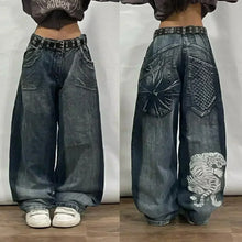 Load image into Gallery viewer, American Street Fashion Trend Gothic Print Loose Jeans Men Harajuku Y2K New Hip Hop Joker Oversized Wide-leg Pants Unisex Jeans