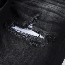 Load image into Gallery viewer, Men's Cracked White Pleated Patch Biker Jeans
