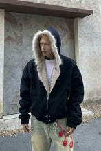 Load image into Gallery viewer, Fur Collar And Velvet Padded Warm Hooded Coat