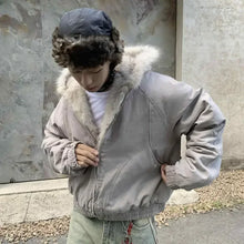 Load image into Gallery viewer, Fur Collar And Velvet Padded Warm Hooded Coat