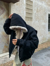 Load image into Gallery viewer, Fur Collar And Velvet Padded Warm Hooded Coat