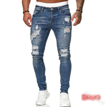 Load image into Gallery viewer, Mens Ripped Skinny Jeans Blue Slim Fit Hole Pencil Pants Biker Casual Trousers Streetwear 2020 High Quality Denim Man Clothing