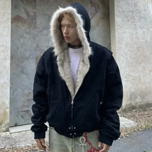 Load image into Gallery viewer, Fur Collar And Velvet Padded Warm Hooded Coat