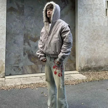 Load image into Gallery viewer, Fur Collar And Velvet Padded Warm Hooded Coat