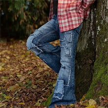 Load image into Gallery viewer, Vintyage Patch Stretch American Style Flared Jeans