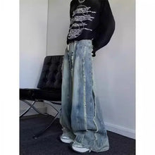 Load image into Gallery viewer, American Spring and Autumn Street Trendy Personalized Tassel Straight leg Jeans for Couples Loose Retro Wide Leg Casual Pants