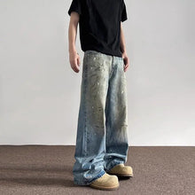 Load image into Gallery viewer, Spring and Autumn Men and Women Trendy Personalized Straight Tube Inkjet Laundry Jeans American Couple Loose Retro Casual Pants