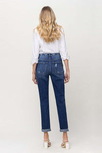 Distressed Double Cuffed stretch Mom Jeans