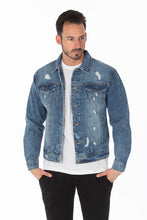 Load image into Gallery viewer, Men&#39;s Denim Jacket with Distressed
