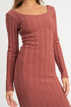 Load image into Gallery viewer, SQUARE NECK RIBBED MIDI DRESS
