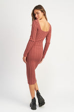 Load image into Gallery viewer, SQUARE NECK RIBBED MIDI DRESS
