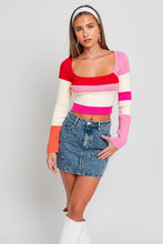Load image into Gallery viewer, Long Sleeve Color Block Stripe Knit Top
