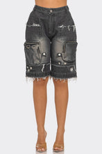 Load image into Gallery viewer, Utility-Chic Frayed Denim Casual Cargo Shorts
