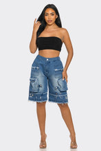 Load image into Gallery viewer, Utility-Chic Frayed Denim Casual Cargo Shorts
