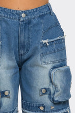 Load image into Gallery viewer, Utility-Chic Frayed Denim Casual Cargo Shorts
