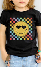 Load image into Gallery viewer, Rainbow Checkerboard Smiley Kids Graphic Tee
