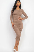 Load image into Gallery viewer, Ruched Long Sleeve Midi Dress
