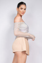 Load image into Gallery viewer, Shirred Off-shoulder Fishnet Top
