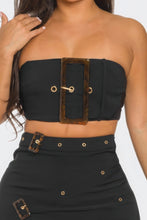 Load image into Gallery viewer, Front Eyelet Buckle Belt Top And Skirt Set
