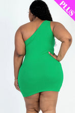 Load image into Gallery viewer, Plus Size Ribbed One Shoulder Cutout Front Casual Mini Bodycon Dress
