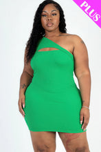 Load image into Gallery viewer, Plus Size Ribbed One Shoulder Cutout Front Casual Mini Bodycon Dress
