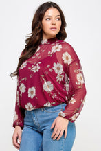 Load image into Gallery viewer, Mesh Floral Ls Top W/cami
