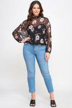 Load image into Gallery viewer, Mesh Floral Ls Top W/cami
