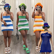 Load image into Gallery viewer, CH  Knitted  2 Piece Sets Women Hats + Mini Skirt Casual Strapless Dress
