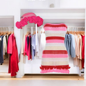 CH  Knitted  2 Piece Sets Women Hats + Mini Skirt Casual Strapless Dress