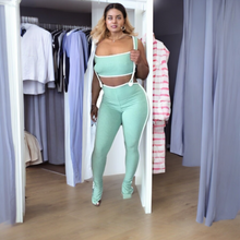 Load image into Gallery viewer, CH.   Ribbed 2 Piece Strapless Crop Top Jumpsuits
