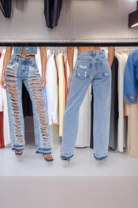 #17.    Hollow Out High Waist Skinny Tassel Jeans