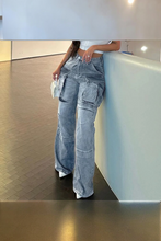 Load image into Gallery viewer, High Waist Baggy Multi Pocket Jeans
