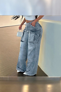 High Waist Baggy Multi Pocket Jeans