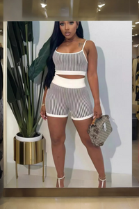 Knitted Striped Two piece Short Set