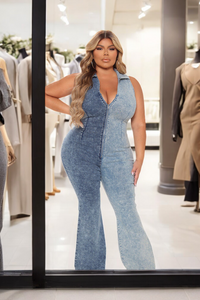 5.   Sleeveless Zipper Denim Jumpsuit