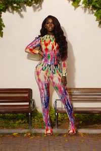 24.   Printed Color Crop Top Legging 2 Piece Set