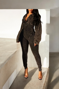 Knit Ribbed Long Sleeve Jumpsuit