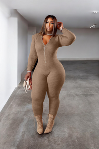 Knitting Zipper Hoodie Long Sleeve Jumpsuit