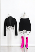 Load image into Gallery viewer, Long Sleeve Crop Velvet Beading Tassel Crop Top And Mini Skirt Two Piece Set
