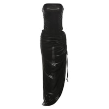 Load image into Gallery viewer, Weird Puss Silk Summer 2 Piece Set Women Strapless Bodysuit+Irregular Side Split Shirring Skirts Midnigh Clubwear Matching Suits
