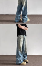 Load image into Gallery viewer, Spring and Autumn Men and Women Trendy Personalized Straight Tube Inkjet Laundry Jeans American Couple Loose Retro Casual Pants
