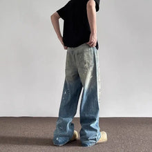 Load image into Gallery viewer, Spring and Autumn Men and Women Trendy Personalized Straight Tube Inkjet Laundry Jeans American Couple Loose Retro Casual Pants
