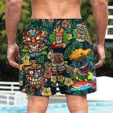 Load image into Gallery viewer, New Fashionable Summer Coconut Leaf Tribe Totem Mask Mayan Ethnic Style Digital Printed Men's Hawaii Beach Fitness Casual Shorts
