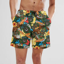 Load image into Gallery viewer, New Fashionable Summer Coconut Leaf Tribe Totem Mask Mayan Ethnic Style Digital Printed Men's Hawaii Beach Fitness Casual Shorts
