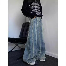 Load image into Gallery viewer, American Spring and Autumn Street Trendy Personalized Tassel Straight leg Jeans for Couples Loose Retro Wide Leg Casual Pants
